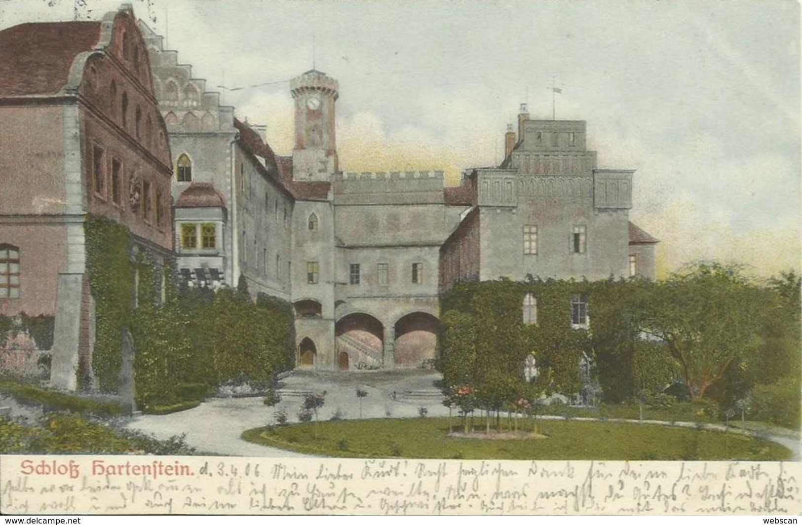 AK Schloss Hartenstein Zwickau Stolllberg Erzgebirge Farblitho 1906 Bahnpost #01 - Hartenstein