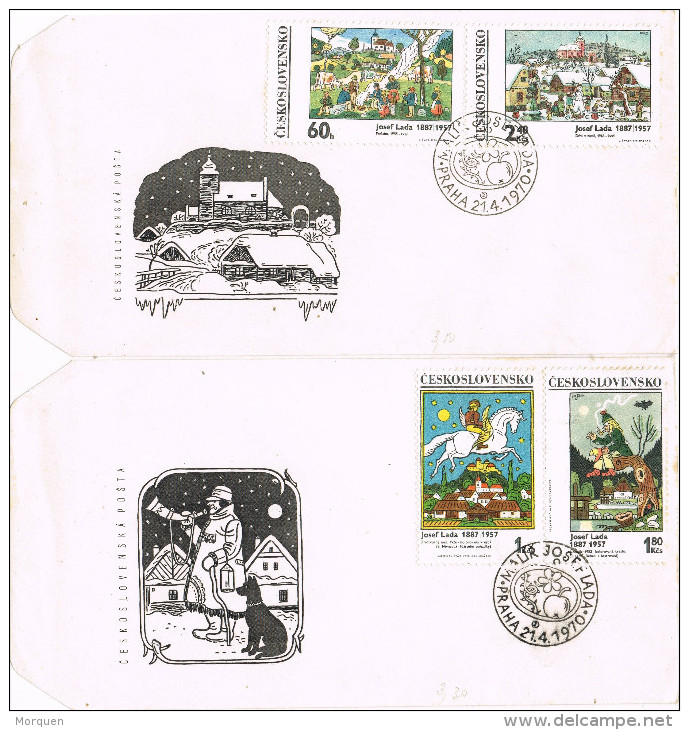 11297. DOS Cartas PRAHA (Checoslovaquia) 1970. Maur JOSEF LADA, Pintor - Cartas & Documentos