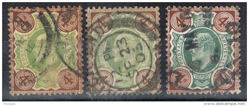 Tres Sellos Edward VII, 4 D Gran Bretaña, Variedad Color Num 112 -112a- 112b º - Usati