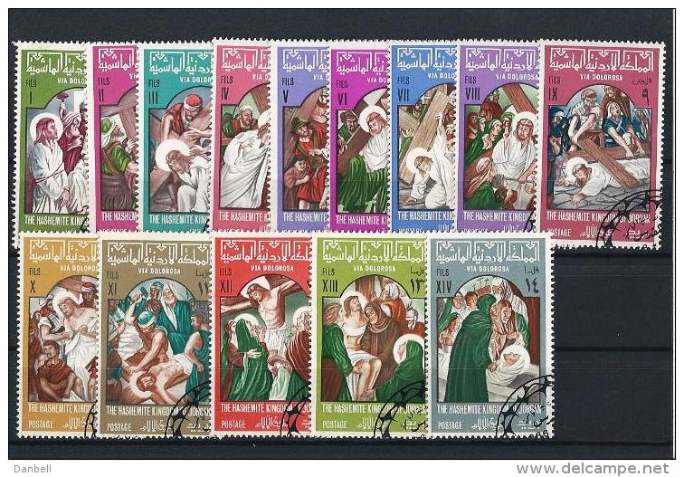 GIORDANIA01) GIORDANIA 1967 -LE 14 STAZIONI DELLA VIA CRUCIS  SERIE COMPL. 14 VAL. USED - Jordanien