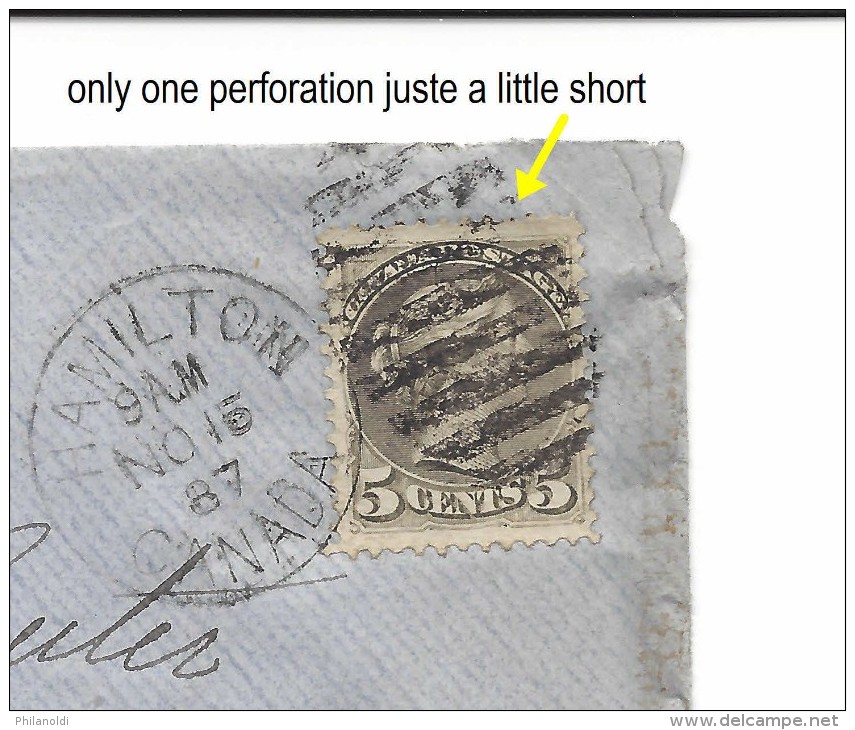 5c Small Queen 1887 HAMILTON, Canada Duplex, On Cover To STOKE ON TRENT, England - Lettres & Documents