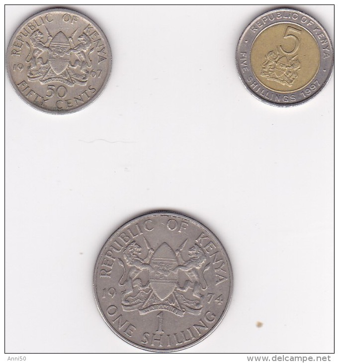 3 Münzen Von Kenia, 50 Cents, 1967, 1, 5 Shillings, 1974, 1997 - Kenia