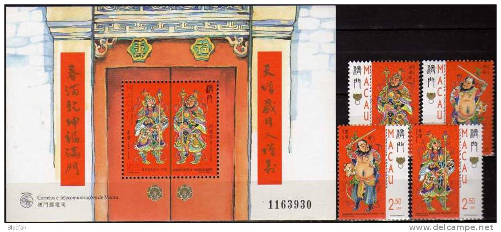 Türgötter Mythen 1997 Macao 919/2+Block 46 ** 8€ Legende Chinesen Wat Lot San Su Chon Keng Wat Chi Kong Hb Bloc Bf MACAU - Blocs-feuillets