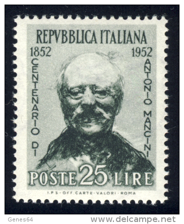 Mancini - 1952 - 25 Lire Verde E Nero (Sassone 703MG) MNH** - 1946-60: Nuevos