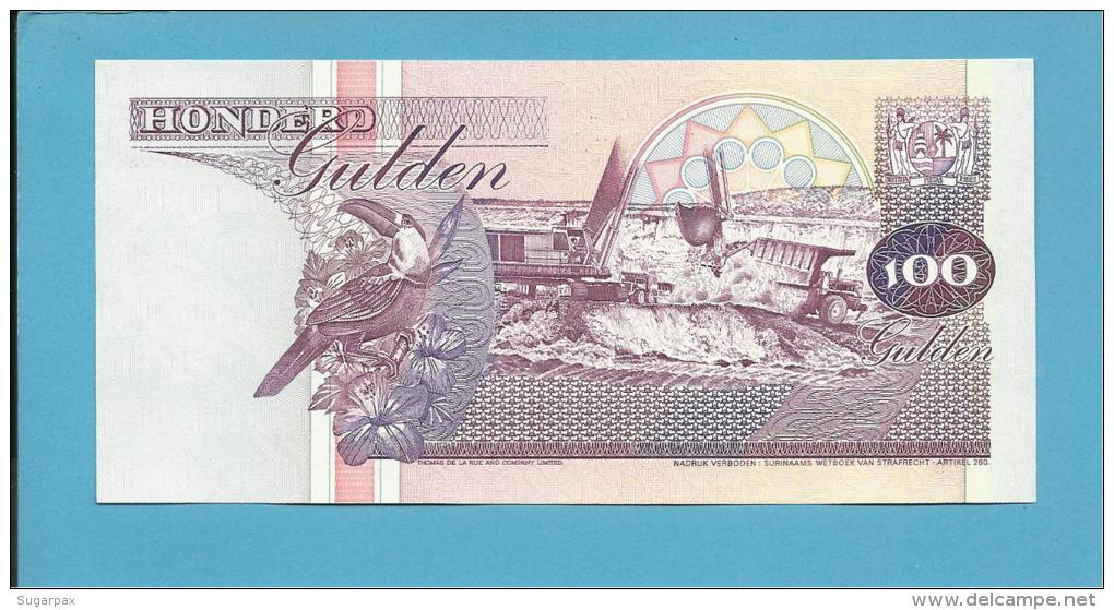 SURINAM - 100 GULDEN - 10.02.1998 - Pick 139.b - UNC. - Wmk. Toucan - 2 Scans - Surinam