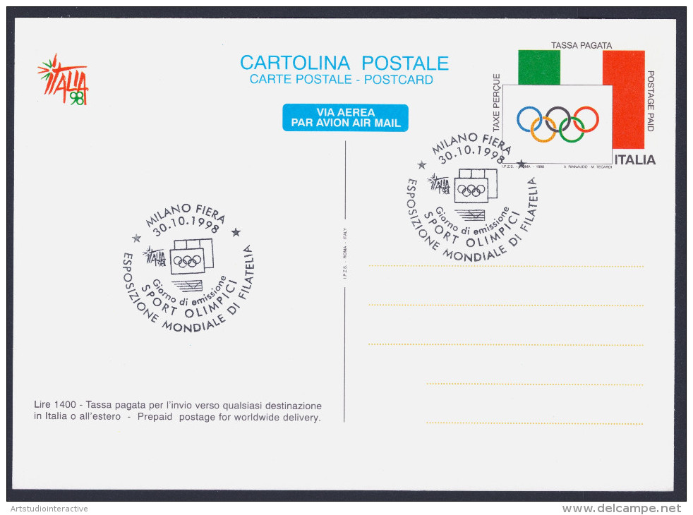 1998 ITALIA REPUBBLICA "GIORNATA OLIMPICA" SET CARTOLINE POSTALI (ANN. MILANO FIERA) - Entero Postal