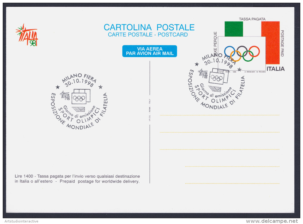 1998 ITALIA REPUBBLICA "GIORNATA OLIMPICA" SET CARTOLINE POSTALI (ANN. MILANO FIERA) - Interi Postali