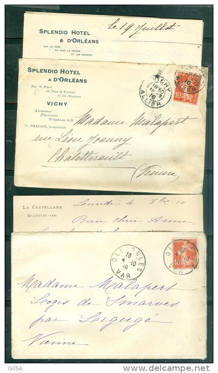Lot De 10 Lettres Avec Leurs Correspondances Affranchies Par Semeuses Camées - Mala46 - 1906-38 Säerin, Untergrund Glatt