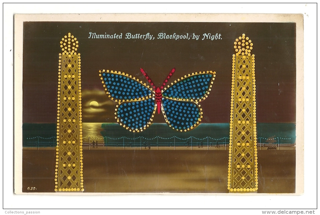 Cp, Angleterre, Blackpool, By Night, Illuminated Butterfly - Blackpool