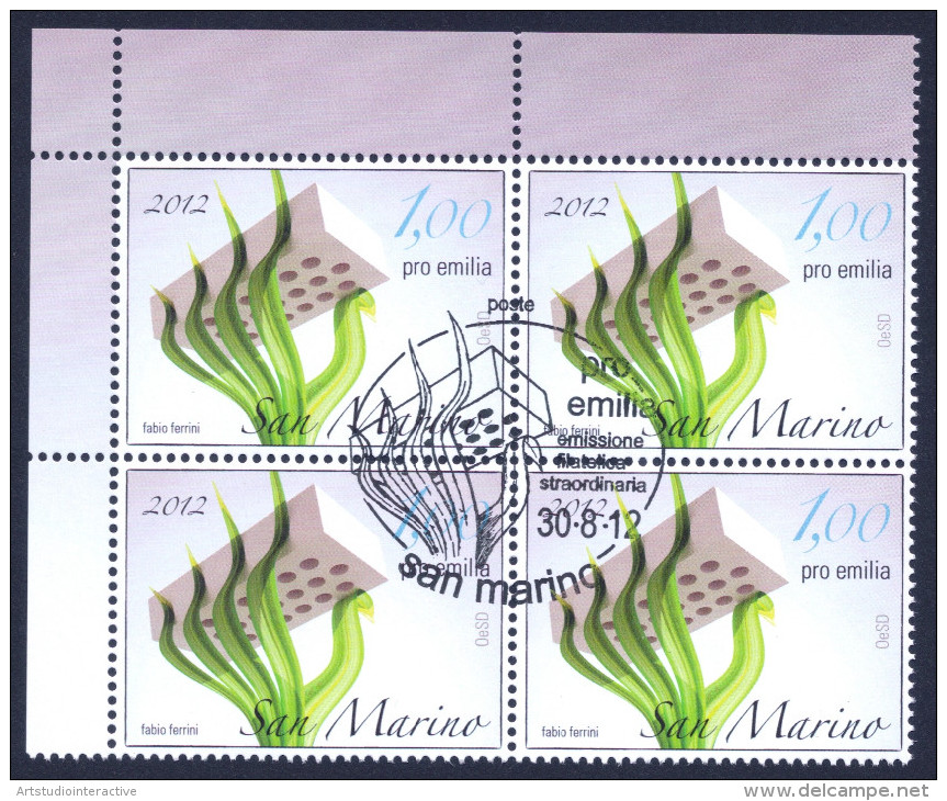 2012 SAN MARINO "EMISSIONE PER TERRE EMILIANE COLPITE DAL SISMA" QUARTINA ANNULLO PRIMO GIORNO - Used Stamps