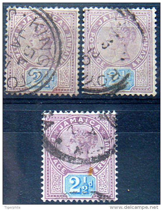 JAMAICA 1889 2.5d Queen Victoria 3 Stamps USED Scott26 CV$2.25 - Jamaica (...-1961)