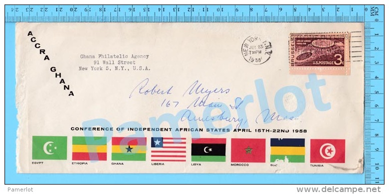 New York ( ACCRA GHANA Envelope  Cover N.Y. 1958 Ghana Philatelic Agency To Amesbury Mass,  Many Flags) Recto/Verso - Lettres & Documents