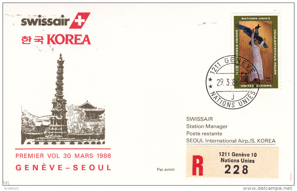 Genève ONU UNO Seoul 1986 - Swissair Korea Corée Corea - Erstflug First Flight 1er Vol - - Korea (Süd-)