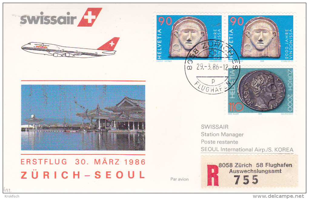 Zurich  Seoul 1986 - Swissair Korea Corée Corea - Erstflug First Flight 1er Vol - - Korea (Süd-)