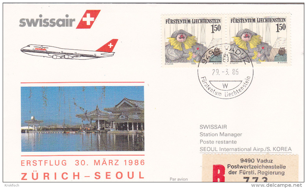 Zurich  Vaduz Seoul 1986 - Swissair Korea Corée Corea - Erstflug First Flight 1er Vol - - Briefe U. Dokumente