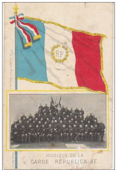 CPA Musique De La Garde Républicaine Groupe Drapeau Carte Colorisée 1903 - Régiments