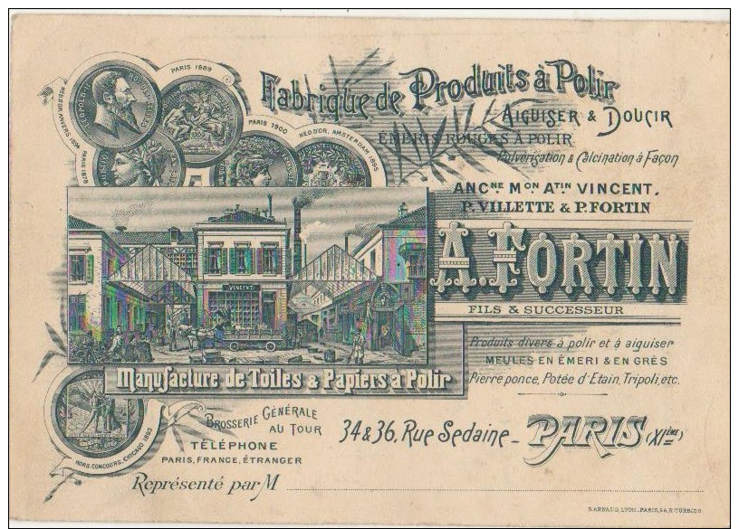 Format CPA 75 PARIS XI 34 36 Rue Sedaine Publicité Usine Manufacture De Toiles & Papiers à Polir Meules Maison A. FORTIN - Distretto: 10