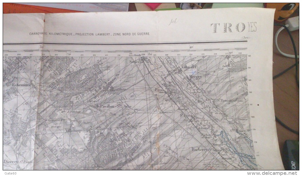 Troyes  -    Carroyage Kilometrique  -  Projection Lambert  -  Zone Nord De Guerre -   Type 1889  Obliteration Militaire - Cartes Géographiques