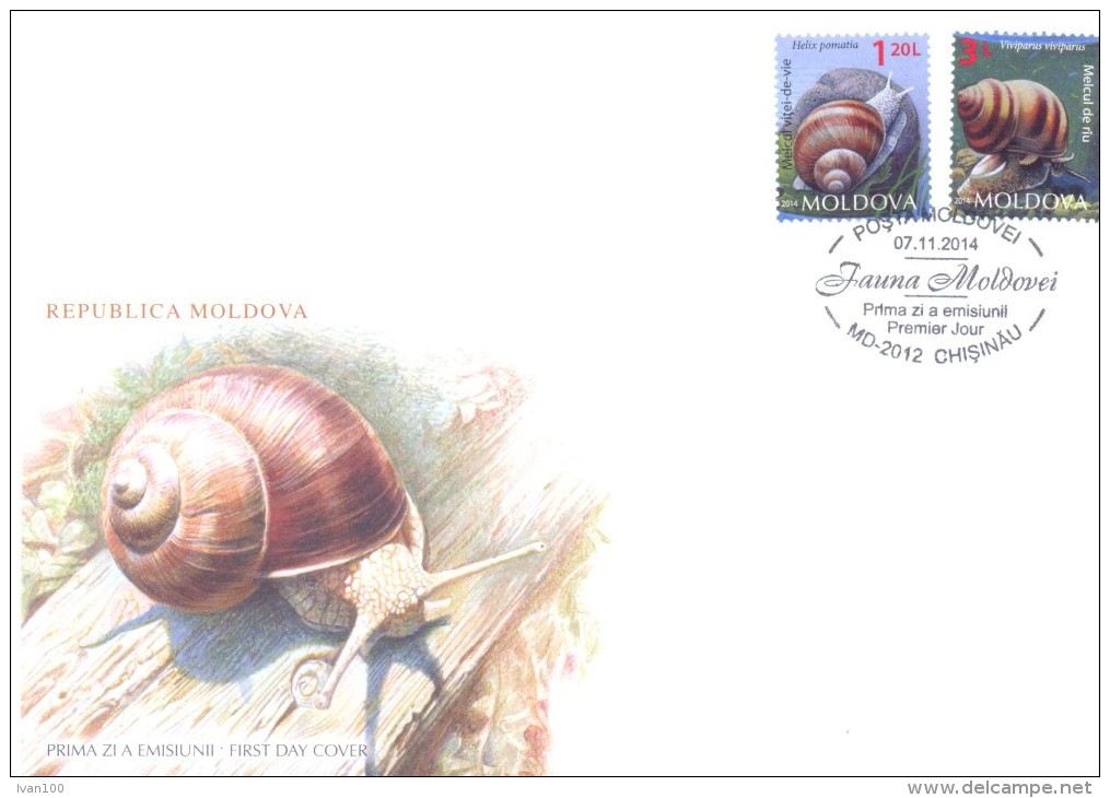2014. Moldova, Fauna Of Moldova, Snails, FDC With Stamps, Mint** - Moldavie