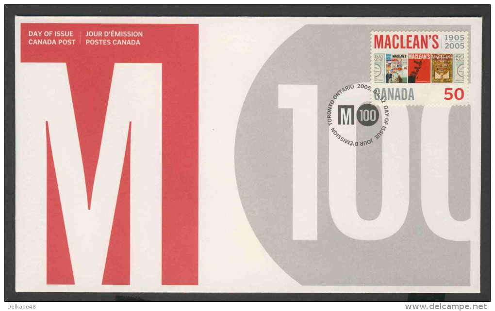 Canada 2005 FDC + Mi 2273 - Magazine Covers Of 1911, 1954, 1962, 1917 – Cent. Maclean’s Magazine /  Titelblätter - 2001-2010