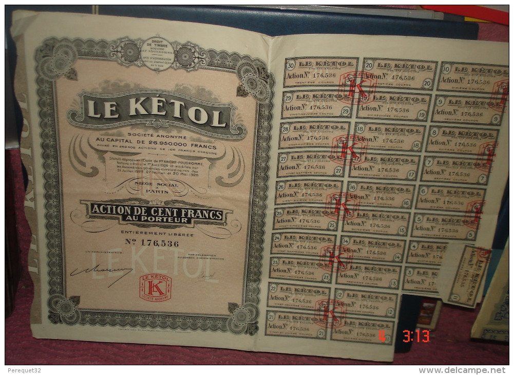 LE KETOL.Action De Cent Francs - J - L