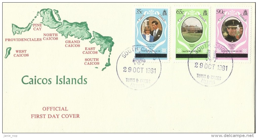 Caicos Islands 1981 Royal Weeding, Postmarked South Caicos, FDC - Turks And Caicos
