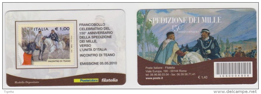 2010 - ITALIA -   4 TESSERE  FILATELICHE   "150° ANNIVERSARIO DELLA SPEDIZIONE DEI MILLE " - Cartes Philatéliques