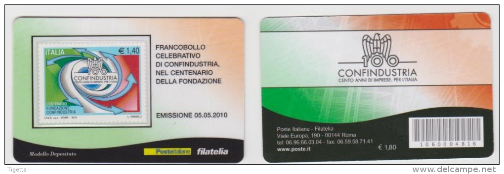 2010 - ITALIA -   TESSERA  FILATELICA   "CENTENARIO DELLA FONDAZIONE DI CONFINDUSTRIA" - Cartes Philatéliques