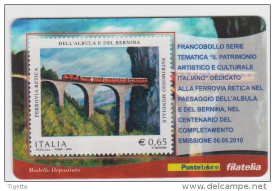 2010 - ITALIA -   TESSERA  FILATELICA   "CENTENARIO COMPLETAMENTO DELLA FERROVIA RETICA" - Tessere Filateliche