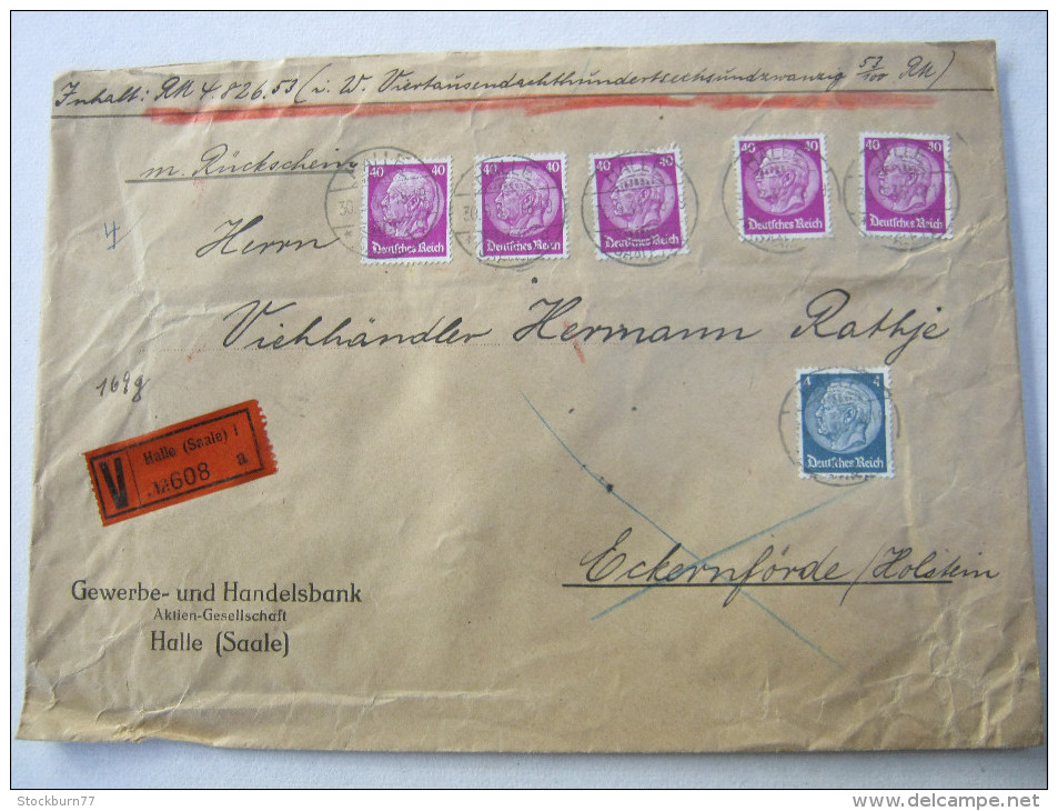 1935, Wertbrief ( Rückschein )  Aus Halle Mit 204 Pfg. Frankatur - Briefe U. Dokumente