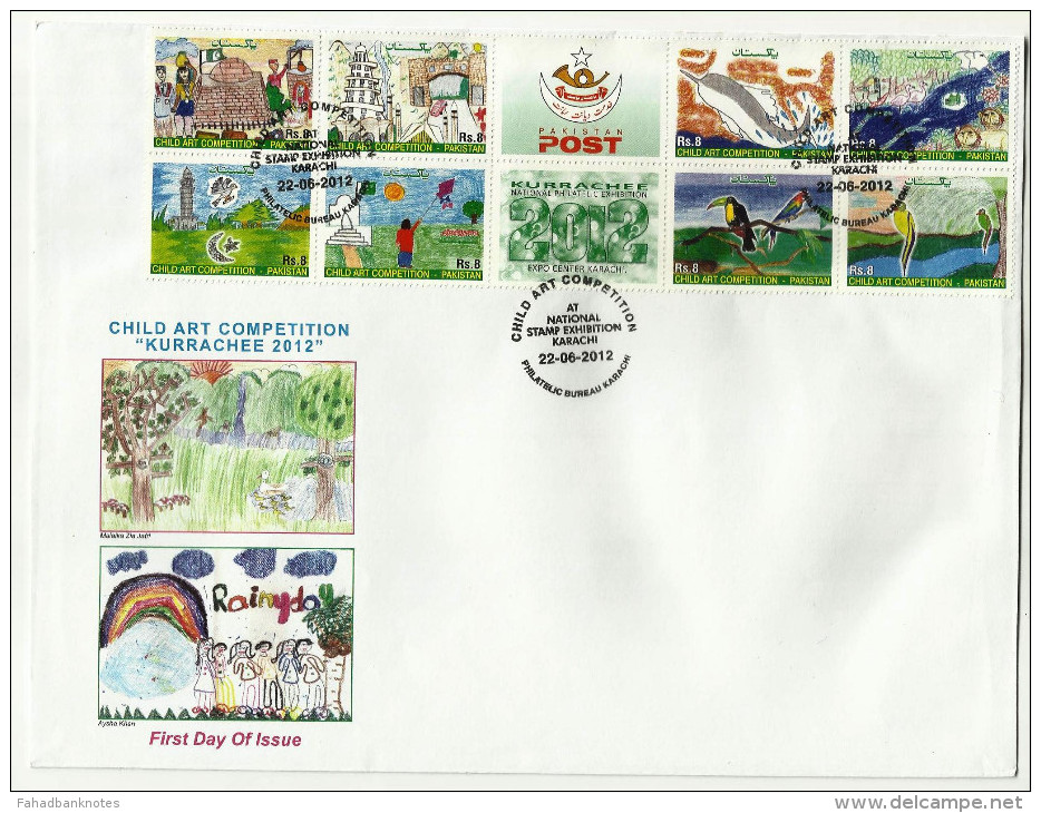 PAKISTAN MNH 2012 FDC FIRST DAY COVER CHILD ART COMPETITION "KURRACHEE 2012" - Pakistan