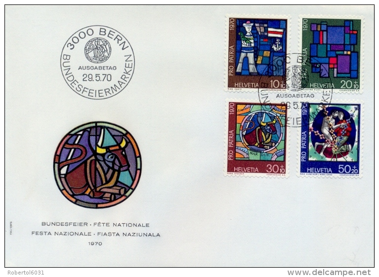 Switzerland 1970 FDC Pro Patria Stained Glass Windows By Contemporary Artists - Glasses & Stained-Glasses