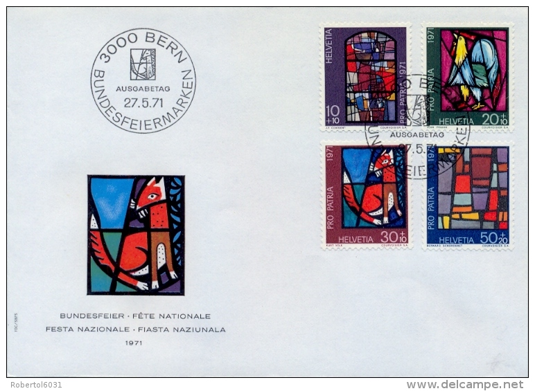 Switzerland 1971 FDC Pro Patria Stained Glass Windows By Contemporary Artists - Vetri & Vetrate