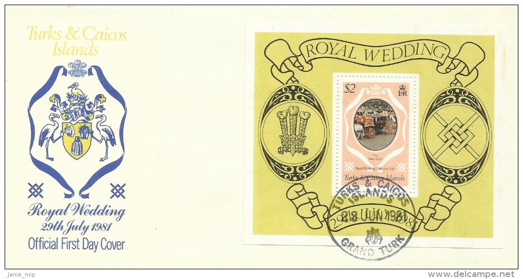 Turks & Caicos Islands 1981 Royal Wedding Miniature Sheet FDC - Turks E Caicos