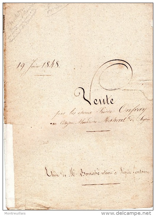 Acte De Vente De 1848, AUFRAY Pierre Et MAVENT à MAHEUT à SEGRIE FONTAINE (61) 4 Pages - Manoscritti