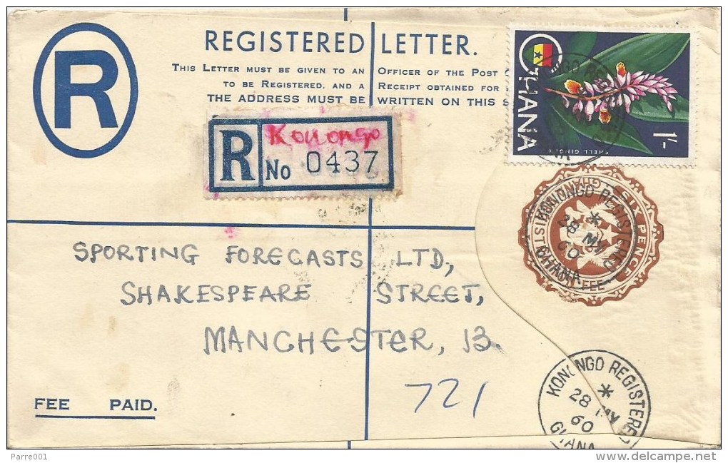 Ghana 1960 Konongo Registered Ginger Flower Registered Stationary 8p Cover - Ghana (1957-...)