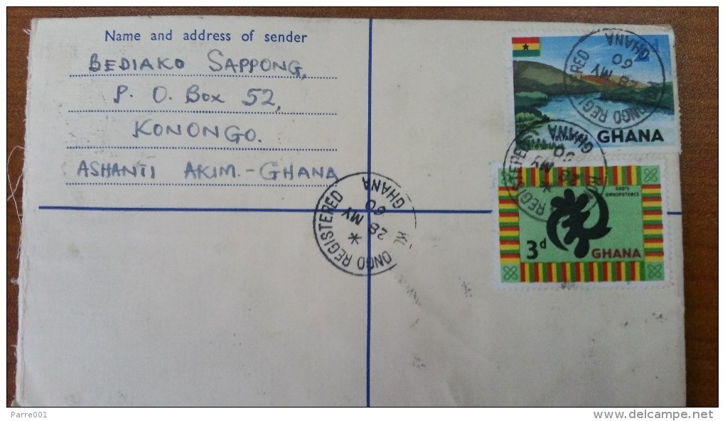 Ghana 1960 Konongo Registered Ginger Flower Registered Stationary 8p Cover - Ghana (1957-...)