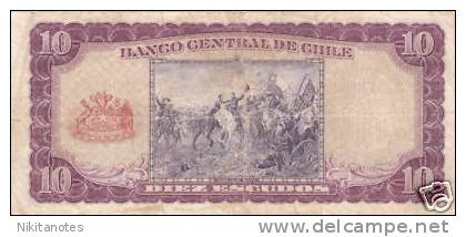 CHILE 10 ESCUDOS NOTE 1960 F Vf - Chili