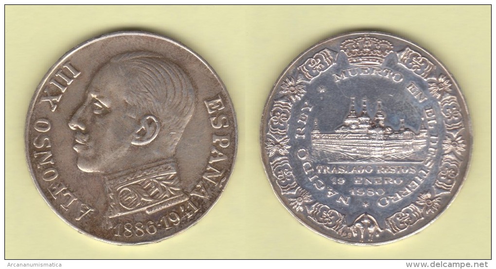 ALFONSO XIII  Medalla  "Traslado Restos 19-Enero-1.980"  1.980  PLATA/SILVER  SC/UNC  DL-11.160 - Autres & Non Classés