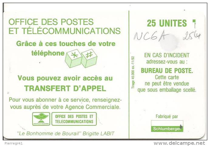 CARTE-PUCE-NOUVELLE-CALED ONIE-NC6A-11/92-SC5-BONHO MME De BOURAIL-N°GE-43986-VIDE-LUXE - Neukaledonien