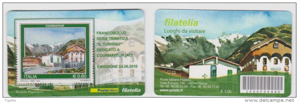 2010 - ITALIA -   4 TESSERE  FILATELICHE   "TURISMO COURMAYEUR TODI VIGGIANO ISOLE TREMITI" - Philatelistische Karten