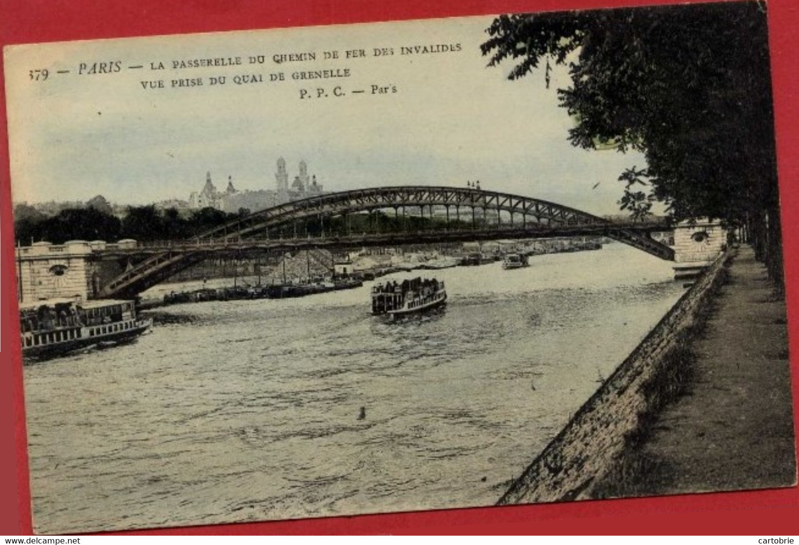 75 PARIS - La Passerelle Du Chemin De Fer Des Invalides - Vue Prise Du Quai De Grenelle - (bateaux-mouche) - Précurseur - Distrito: 15