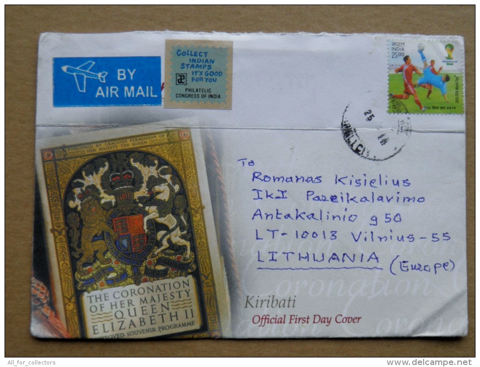 Cover Sent From India To Lithuania On 2014 Sport Football Soccer Fifa World Cup Brasil - Lettres & Documents