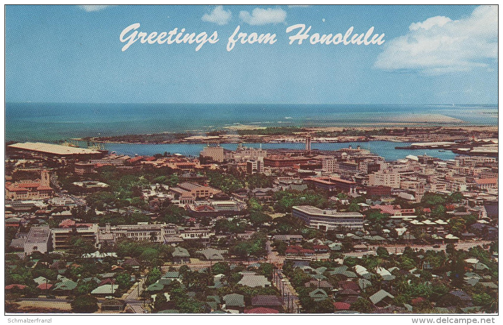 AK Greetings From Honolulu Hawaii Harbor Business Section United States USA Aerial Photo ? - Honolulu