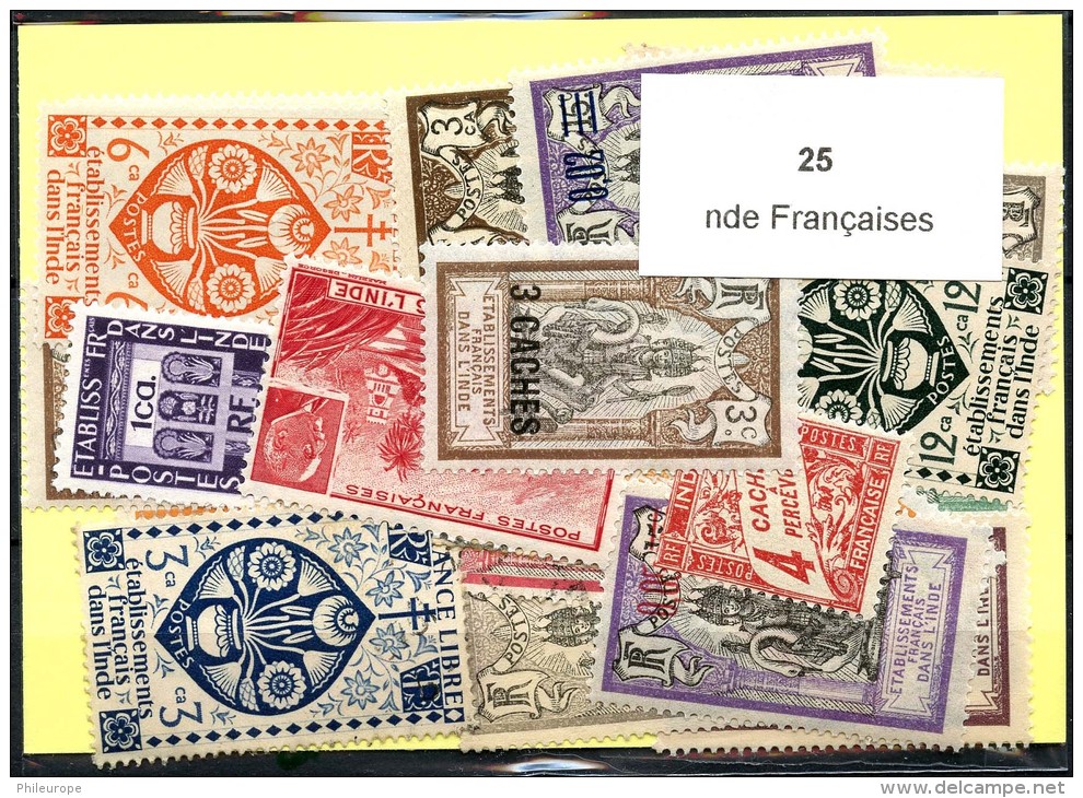 25 Timbres Inde Francaise - Andere & Zonder Classificatie