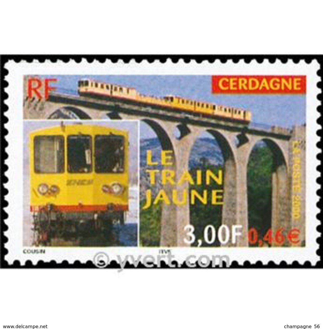 2000    N°  3338    LE TRAIN JAUNE DE CERDAGNE 21.7.2000  OBLITÉRÉ YVERT 0.50 € - Usados