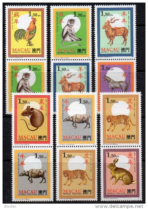 6xZD Neujahr Tierzeichen CHINA 1995 Macao 832-843 6xPaar S1-6 ** 18€ New Year Cock,dog,tigre,ox,hare,pig Se-tenant Macau - Collections, Lots & Series