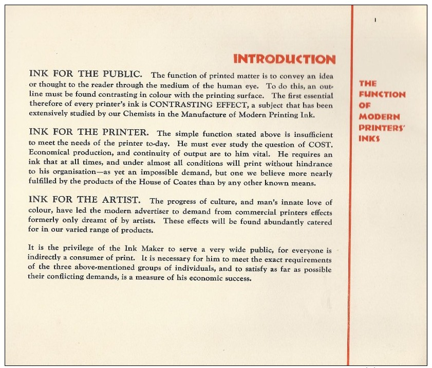 PUBLICITE PUBLICITEIT CATALOGUE A SELECTION OF MODERN INKS FOR ARTISTIC MODERN PRINTERS COATES BROS & CO LTD LONDON - 1900-1949