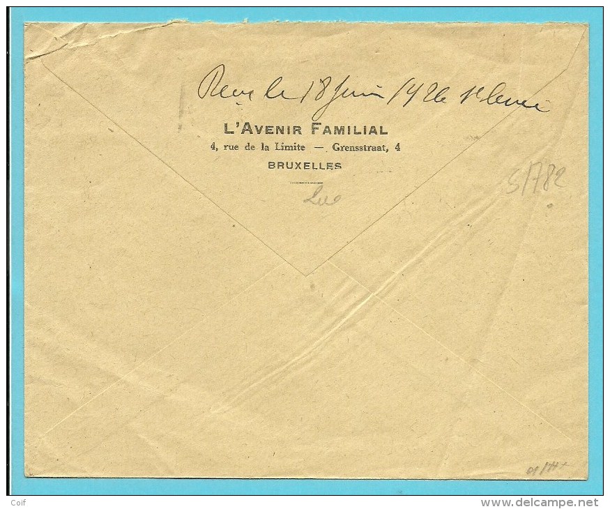 N° 200 Op Brief Met Firma-perforatie (Perfin / Perfore) "A.F." Van L´Avenie Familial Te Brussel - 1909-34