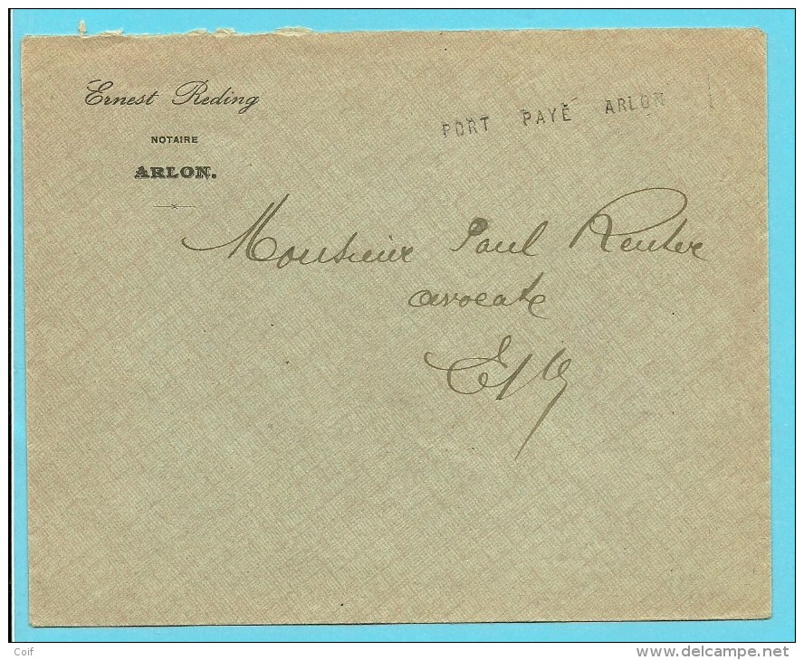 Brief Met Naamstempel PORT PAYE ARLON (noodstempel) - Foruna (1919)